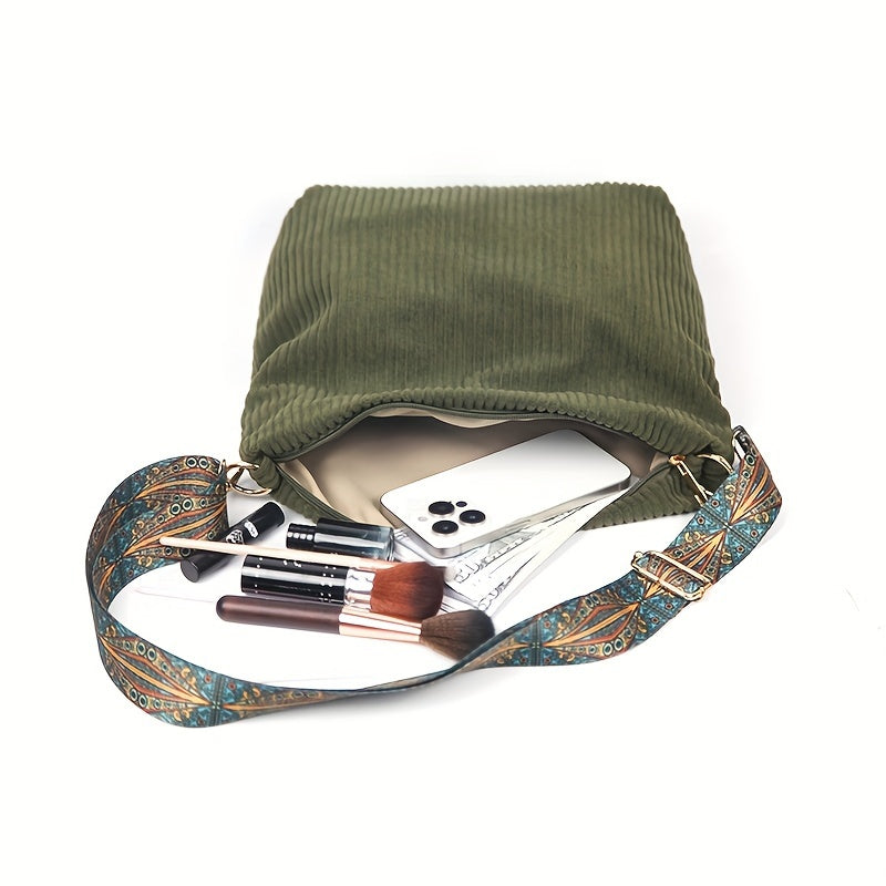 Bolsa de ombro em veludo cotelê