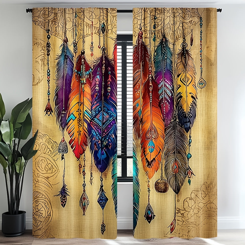 Cortinas com Estampa de Penas Vibrantes