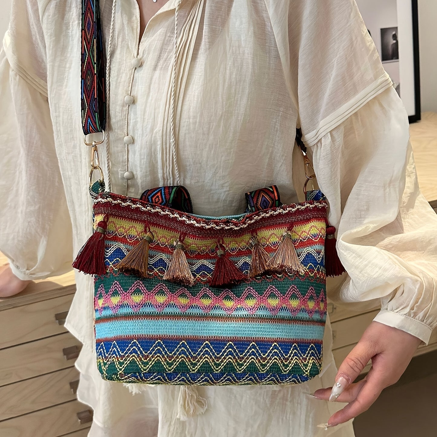 Bolsa com Franjas Boho estilo Ancestral