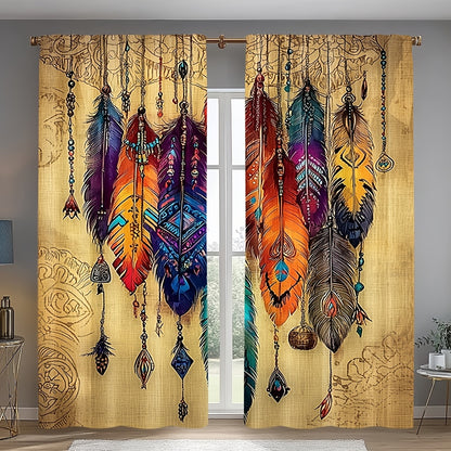 Cortinas com Estampa de Penas Vibrantes