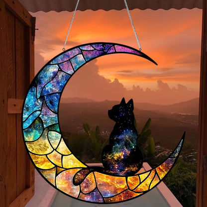 Decoração em Acrílico Estilo Boêmio - Gato na Lua