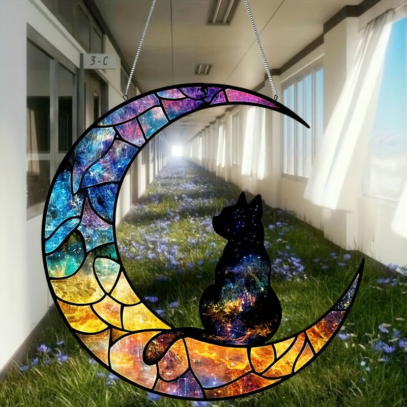 Decoração em Acrílico Estilo Boêmio - Gato na Lua