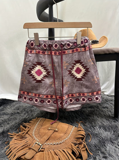 Shorts vintage com estampa Geometrica