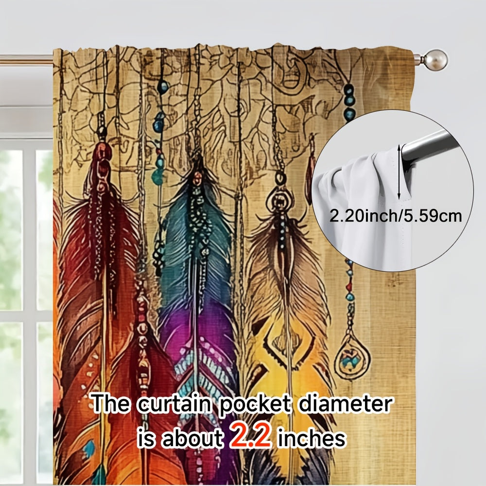 Cortinas com Estampa de Penas Vibrantes
