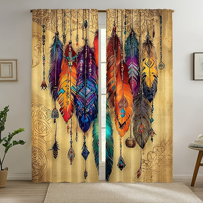 Cortinas com Estampa de Penas Vibrantes