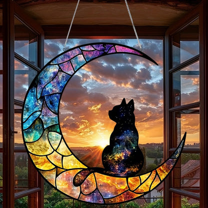 Decoração em Acrílico Estilo Boêmio - Gato na Lua
