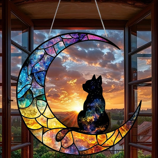 Decoração em Acrílico Estilo Boêmio - Gato na Lua