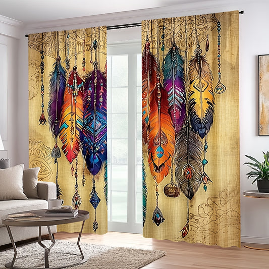 Cortinas com Estampa de Penas Vibrantes
