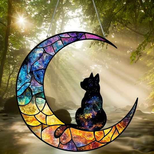 Decoração em Acrílico Estilo Boêmio - Gato na Lua