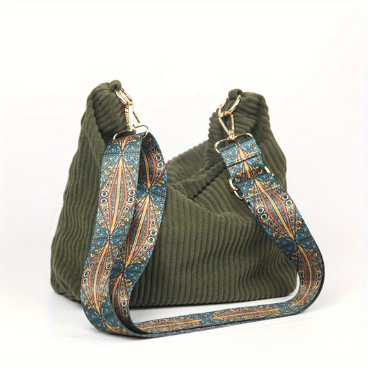 Bolsa de ombro em veludo cotelê